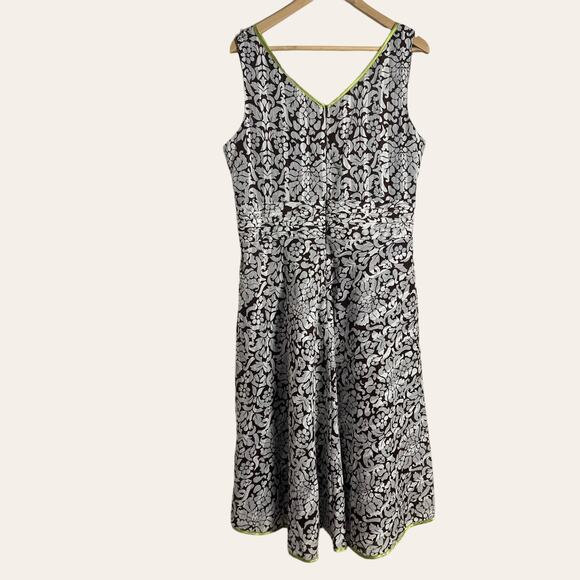 Vintage Robbie Bee Brown White Floral Sleeveless Cotton A-line Dress 16 - Picture 8 of 9
